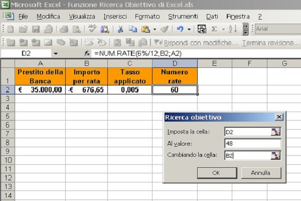 calcolo rate del prestito excel